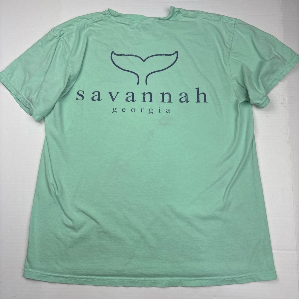 Savannah Georgia Whale Tail Adult Large T-Shirt Mint Green Comfort Colors Cotton